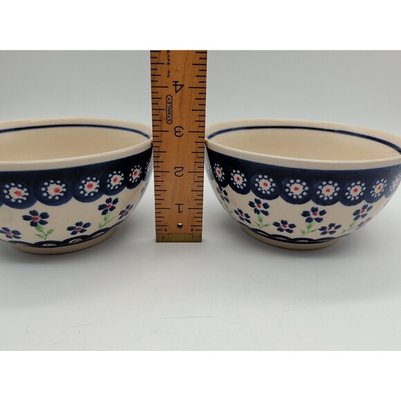 boleslawiec polish pottery bowls Blue Daisy Cereal Set Of 2 - Picture 3 of 4